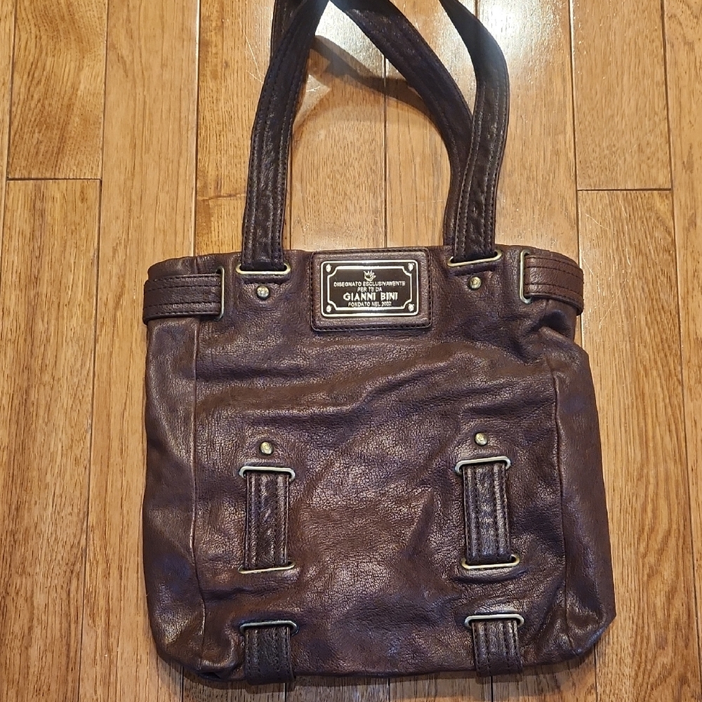 Gianni Bini Dark Chocolate Brown Leather Tote Shoulder Bag